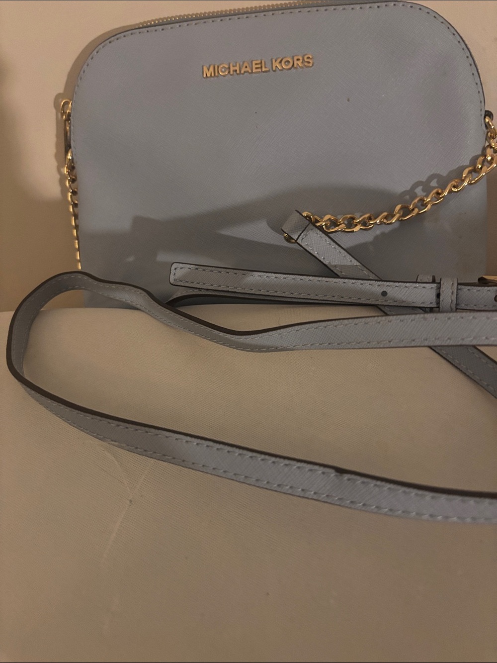 Michael Kors Pale Blue Crossbody Bag with Gold Chain